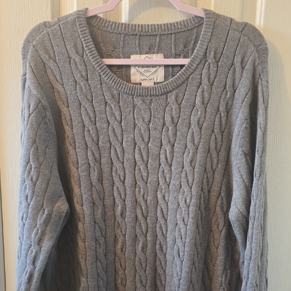 ST. JOHN'S BAY BRAND MEN'S SOFT  GRAY HEATHER PULLOVER CABLE SWEATER SIZE LARGE - Picture 1 of 12